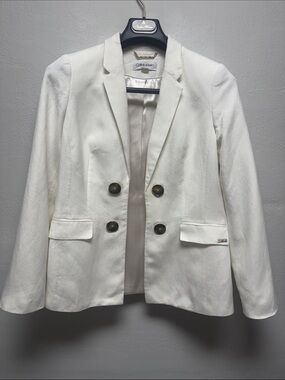 Calvin Klein White Double-Breasted Notch Lapel Blazer